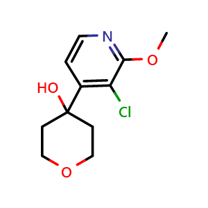 Chemical structure of 4-(3-chloro-2-methoxypyridin-4-yl)tetrahydro-2H-pyran-4-ol , CAS 2274949-37-8, AChemBlock AD297603