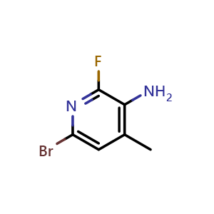 Chemical structure of 6-bromo-2-fluoro-4-methylpyridin-3-amine , CAS 2832890-09-0, AChemBlock AD297607
