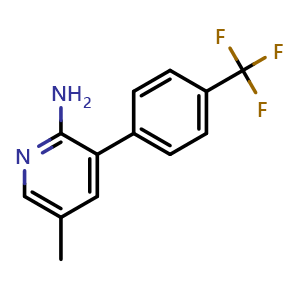 Chemical structure of 5-methyl-3-(4-(trifluoromethyl)phenyl)pyridin-2-amine , CAS 1261786-97-3, AChemBlock AD297614