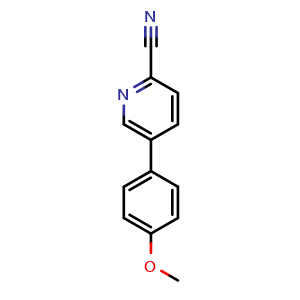 Chemical structure of 5-(4-methoxyphenyl)picolinonitrile , CAS 135943-40-7, AChemBlock AD297623