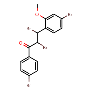 Chemical structure of 2,3-dibromo-3-(4-bromo-2-methoxyphenyl)-1-(4-bromophenyl)propan-1-one , CAS 2921880-45-5, AChemBlock AD297638