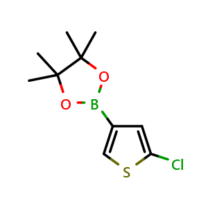 Chemical structure of 2-(5-chlorothiophen-3-yl)-4,4,5,5-tetramethyl-1,3,2-dioxaborolane , CAS 1315354-56-3, AChemBlock AD297640