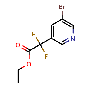 Chemical structure of ethyl 2-(5-bromopyridin-3-yl)-2,2-difluoroacetate , CAS 2222445-57-8, AChemBlock AD297641