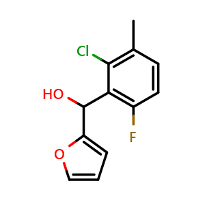 Chemical structure of (2-chloro-6-fluoro-3-methylphenyl)(furan-2-yl)methanol , CAS 2921742-47-2, AChemBlock AD297650