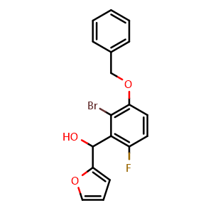 Chemical structure of (3-(benzyloxy)-2-bromo-6-fluorophenyl)(furan-2-yl)methanol , CAS 2921692-12-6, AChemBlock AD297653