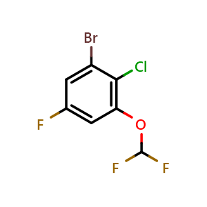 Chemical structure of 1-bromo-2-chloro-3-(difluoromethoxy)-5-fluorobenzene , CAS 2383621-10-9, AChemBlock AD297671