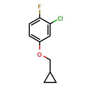 Chemical structure of 2-chloro-4-(cyclopropylmethoxy)-1-fluorobenzene , CAS 1369918-89-7, AChemBlock AD297673