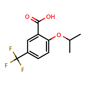 Chemical structure of 2-isopropoxy-5-(trifluoromethyl)benzoic acid , CAS 1273867-14-3, AChemBlock AD297677