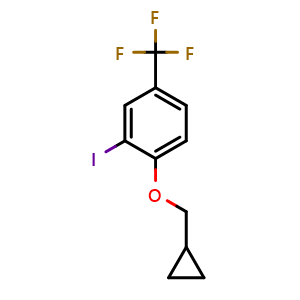 Chemical structure of 1-(Cyclopropylmethoxy)-2-iodo-4-(trifluoromethyl)benzene , CAS 1369863-29-5, AChemBlock AD297681