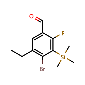 Chemical structure of 4-bromo-5-ethyl-2-fluoro-3-(trimethylsilyl)benzaldehyde , CAS 2921752-78-3, AChemBlock AD297685
