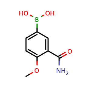 Chemical structure of (3-carbamoyl-4-methoxyphenyl)boronic acid , CAS 1313617-59-2, AChemBlock AD297687