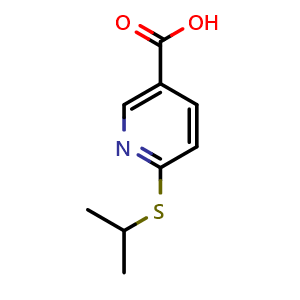 Chemical structure of 6-(isopropylthio)nicotinic acid , CAS 666859-74-1, AChemBlock AD297688