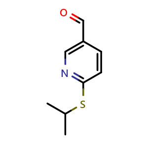 Chemical structure of 6-(isopropylthio)nicotinaldehyde , CAS 253594-34-2, AChemBlock AD297689