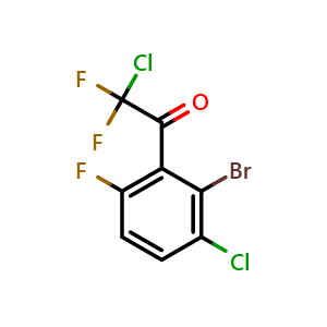Chemical structure of 1-(2-bromo-3-chloro-6-fluorophenyl)-2-chloro-2,2-difluoroethanone , CAS 2921757-48-2, AChemBlock AD297704