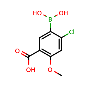 Chemical structure of 5-Carboxy-2-chloro-4-methoxyphenylboronic acid , CAS 957066-09-0, AChemBlock AD297717