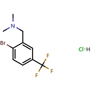 Chemical structure of 1-(2-bromo-5-(trifluoromethyl)phenyl)-N,N-dimethylmethanamine hydrochloride , CAS 2969424-31-3, AChemBlock AD298007