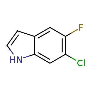 Chemical structure of 6-Chloro-5-fluoroindole , CAS 122509-72-2, AChemBlock B-1041