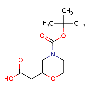 Chemical structure of N-Boc-morpholine-2-acetic acid , CAS 766539-28-0, AChemBlock B-1196