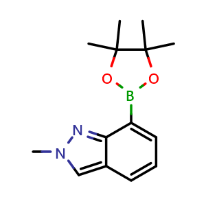 Chemical structure of 2-methyl-7-(4,4,5,5-tetramethyl-1,3,2-dioxaborolan-2-yl)-2H-indazole , CAS 845751-67-9, AChemBlock C-2089