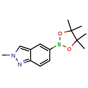 Chemical structure of 2-methyl-5-(4,4,5,5-tetramethyl-1,3,2-dioxaborolan-2-yl)-2H-indazole , CAS 1189746-27-7, AChemBlock C-2121