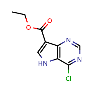 Chemical structure of Ethyl 4-chloro-5H-pyrrolo[3,2-d]pyrimidine-7-carboxylate , CAS 853058-42-1, AChemBlock C-2362