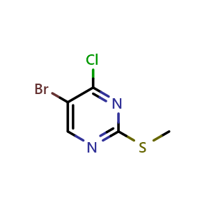 Chemical structure of 5-Bromo-4-chloro-2-(methylthio)pyrimidine , CAS 63810-78-6, AChemBlock C-2369