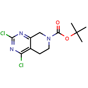 Chemical structure of 7-Boc-2,4-dichloro-5,6,7,8-tetrahydropyrido[3,4-d]pyrimidine , CAS 916420-27-4, AChemBlock C-2750