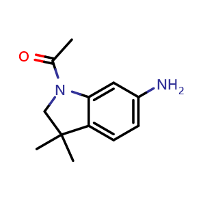 Chemical structure of 1-(6-Amino-3,3-dimethylindolin-1-yl)ethanone , CAS 453562-71-5, AChemBlock C-2770