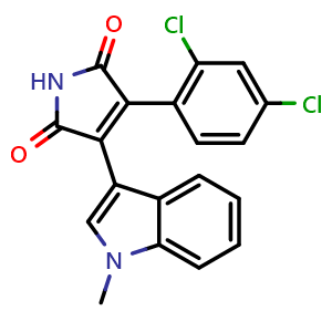 Chemical structure of 3-(2,4-Dichlorophenyl)-4-(1-methyl-1H-indol-3-yl)-1H-pyrrole-2,5-dione , CAS 280744-09-4, AChemBlock C-2970