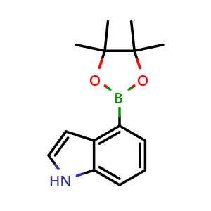 Chemical structure of 4-(4,4,5,5-tetramethyl-1,3,2-dioxaborolan-2-yl)-1H-indole , CAS 388116-27-6, AChemBlock C-3326