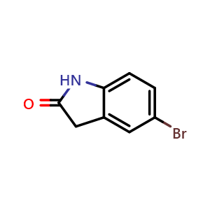 Chemical structure of 5-Bromo-2-oxindole , CAS 20870-78-4, AChemBlock C-3428