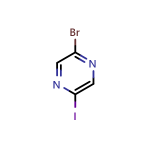 Chemical structure of 2-Bromo-5-iodo-pyrazine , CAS 622392-04-5, AChemBlock C-3475