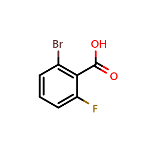 Chemical structure of 2-Bromo-6-fluorobenzoic acid , CAS 2252-37-1, AChemBlock C-3485