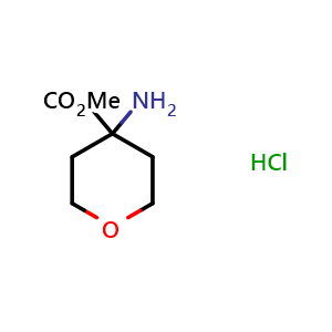 Chemical structure of Methyl 4-aminotetrahydro-2H-pyran-4-carboxylate hydrochloride , CAS 199330-66-0, AChemBlock C-3564