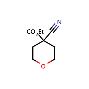 Chemical structure of Ethyl 4-cyanotetrahydro-2H-pyran-4-carboxylate , CAS 30431-99-3, AChemBlock C-3565