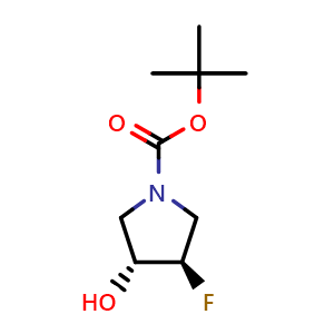 Chemical structure of Trans-tert-Butyl 3-fluoro-4-hydroxypyrrolidine-1-carboxylate , CAS 869481-93-6, AChemBlock C-3594