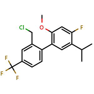 Chemical structure of 2'-Chloromethyl-4-fluoro-5-isopropyl-2-methoxy-4'-trifluoromethylbiphenyl , CAS 875551-28-3, AChemBlock C-3735