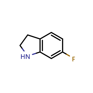 Chemical structure of 6-Fluoro-2,3-dihydro-1H-indole , CAS 2343-23-9, AChemBlock D-2527