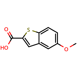 Chemical structure of 5-Methoxy-1-benzothiophene-2-carboxylic acid , CAS 23046-02-8, AChemBlock D-2573