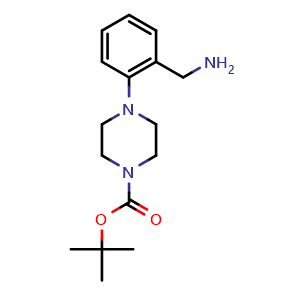 Chemical structure of tert-Butyl 4-(2-(aminomethyl)phenyl)piperazine-1-carboxylate , CAS 174855-53-9, AChemBlock F-4020