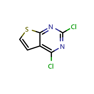 Chemical structure of 2,4-Dichloro-thieno[2,3-d]pyrimidine , CAS 18740-39-1, AChemBlock F-4050
