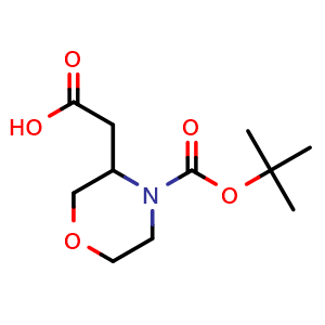 Chemical structure of 3-Carboxymethyl-morpholine-4-carboxylic acid tert-butyl ester , CAS 859155-89-8, AChemBlock F-4144