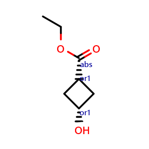 Chemical structure of cis-3-Hydroxycyclobutanecarboxylic acid ethyl ester , CAS 160351-97-3, AChemBlock F-4149