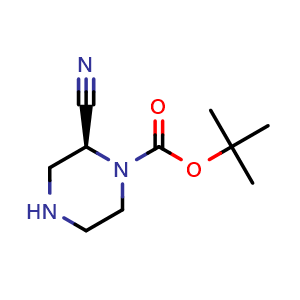 Chemical structure of (S)-tert-Butyl 2-Cyanopiperazine-1-carboxylate , CAS 1359658-29-9, AChemBlock F-4198