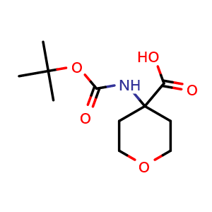 Chemical structure of 4-(Boc-amino)tetrahydropyran-4-carboxylic Acid , CAS 172843-97-9, AChemBlock F-4215