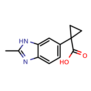 Chemical structure of 1-(2-Methyl-1H-benzimidazol-6-yl)-cyclopropanecarboxylic acid , CAS 945244-36-0, AChemBlock F-4267