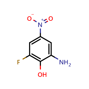 Chemical structure of 2-Amino-6-fluoro-4-nitro-phenol , CAS 928118-13-2, AChemBlock F-4366