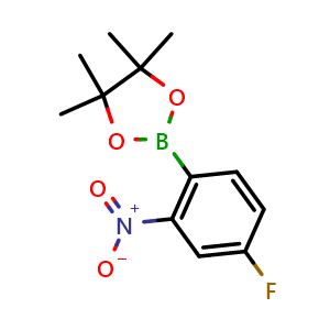 Chemical structure of 2-(4-fluoro-2-nitrophenyl)-4,4,5,5-tetramethyl-1,3,2-dioxaborolane , CAS 1288978-82-4, AChemBlock F-4386