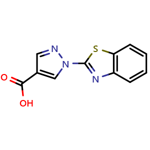 Chemical structure of 1-(1,3-Benzothiazol-2-yl)-1H-pyrazole-4-carboxylic acid , CAS 1284949-70-7, AChemBlock F-4418