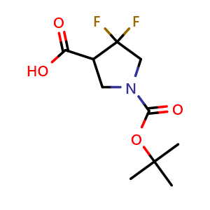 Chemical structure of 4,4-Difluoro-pyrrolidine-1,3-dicarboxylic acid 1-tert-butyl ester , CAS 1196145-11-5, AChemBlock F-4423